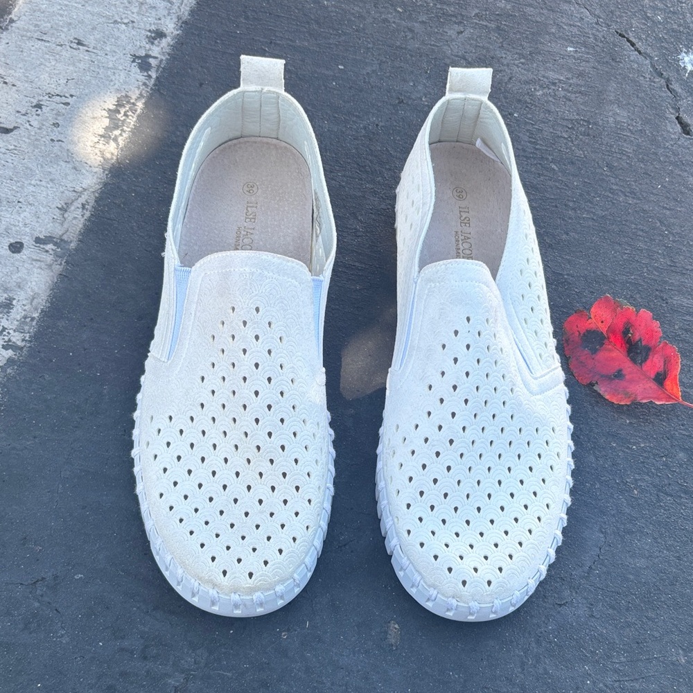 Ilse Jacobsen White Perforated Slip-On Sneakers